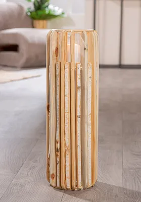 Produktbild von Gilde Windlicht, zylindrisch, Puomi, Holz, naturfarben, VE 1, D. 18 cm Höhe: 55.00 cm Durchmesser: 18.00 cm 59543