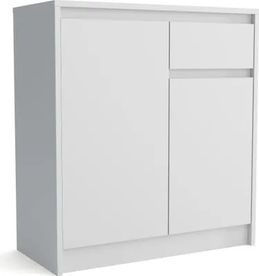 Produktbild von Masseno Kommode ASTORRE 75 cm Sideboard mit 1 Schubladen und 2 Türen für Wohnzimmer Schlafzimmer Modern 75x35x82 cm Weiß / Weiß