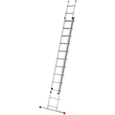 Produktbild von Hailo S80 ProfiStep Duo Alu-Schiebeleiter - 2 x 12 Sprossen belastbar bis 150 kg - Rastsystem mit Anhebesicherung - sprossenweise höhenverstellbar - Aluleiter  Germany - rostfrei - Silber