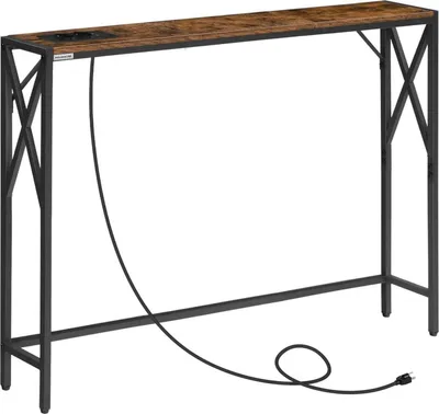 Produktbild von Industrie-Stil Konsolentisch mit Ladestation Vintagebraun/Schwarz 100x15x73.5 cm