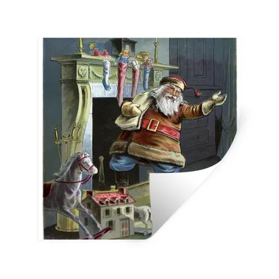 Obrázok produktu pre MuchoWow® Nálepka na stenu - Retro Father Christmas - Vianoce - 80x80cm - Samolepiaca a polohovateľná