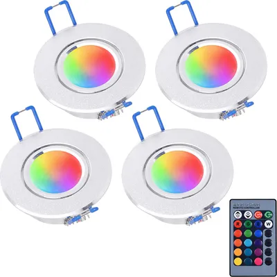 Produktbild von 4x 3W LED Schwenkbar Einbaustrahler Panel RGB Dimmbar Strahler Deckenleuchte Einbauleuchte Deckenlicht mit Fernbedienung