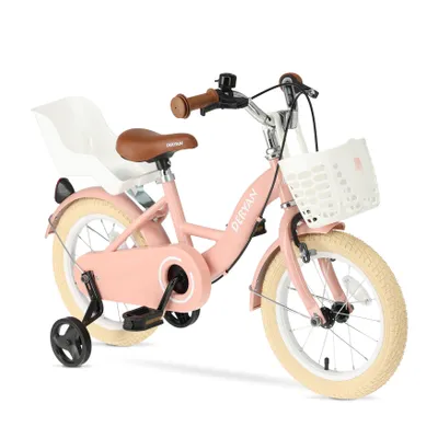 Produktbild von DERYAN Zoey Kinderfahrrad 14 Zoll – Verstellbares Fahrrad mit Korb – Rosa