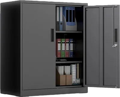 Immagine prodotto di Armadio per archivio KOMFOTTEU con 2 ripiani regolabili, armadio in metallo con serratura e doppia porta, armadio per officina/ufficio, dimensioni 80 x 40 x 91 cm