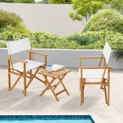 Obrázek produktu pro Bistro set „Capistrello“, 3dílná sada skládající se z 1 stolu a 2 skládacích židlí z eukalyptového dřeva, bílá