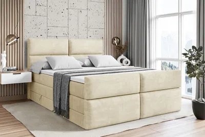 Produktbild von ALTDECOR Boxspringbett mit Fußteil, 2 Matratzen und Topper - 140x200 cm - BOXI3-Z KING - Beige Samt - Polsterbett mit, H3- und H4- Matratzen, Bettkasten und Lattenrost, Bett mit Stauraum