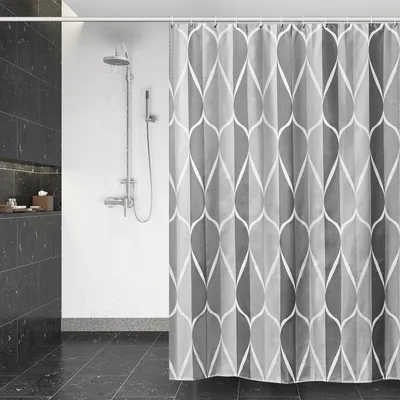 Produktbild von Wasserdichter Duschvorhang, schimmelresistent, 180 x 200 cm, waschbar, schnelltrocknend, Polyestergewebe, für Badewannen, grau, halbtransparenter Duschvorhang mit 12 Duschringen