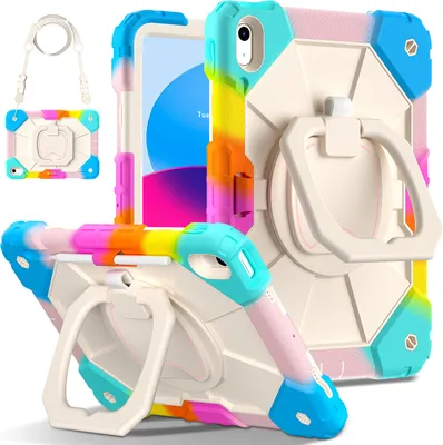 Obrázek produktu pro Pouzdro pro iPad 10th Gen 2022 10,9", odolné přenosné ochranné pouzdro se stojánkem, ručním popruhem a ramenním popruhem Bunt Růžový