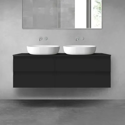 Immagine prodotto di Set di mobili da bagno OLTENS, composto da 3 elementi: 2 mobili sottolavabo con cassetti e una mensola a consolle, dimensioni 140 x 48,6 cm