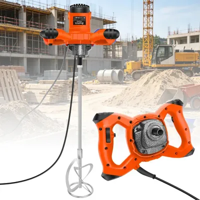 Zdjęcie produktu dla Mieszadło do betonu elektryczne - ręczne urządzenie do mieszania betonu - 2600W - 230V - 6 stopni - gwint M14 - 0–1700 obr./min - pomarańczowe