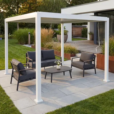 Produktbild von Pergola MCW-P65, Terrassenüberdachung Gartenpavillon Lamellen-Pavillon, 10cm-Aluminium-Gestell 3x3m  weiß