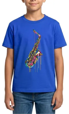 Produktbild von Spreadshirt P.D. Moreno Saxophon Teenager T-Shirt, 134/146 (9-11 Jahre), Royalblau
