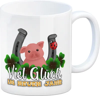 Produktbild von Viel Glück im neuen Jahr Kaffeebecher mit Glücksbringern