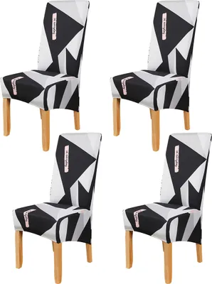 Produktbild von Stuhlhussen 4 Stück Elastische Moderne Universal Stretch Beschützer Stuhlhussen Abnehmbare Stuhlabdeckung für Stuhl Esszimmer Hochzeit Partys Bankett Deko(Schwarz Weiß Geometrie)