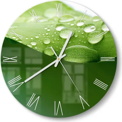 Produktbild von DEQORI Glasuhr Ø30 cm Römisch 'Tropfenfrische' Wanduhr Glas Uhr Design leise Küchenuhr