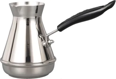 Produktbild von Kaffeekanne aus Edelstahl mit langem Griff, Mokkakanne für türkischen, arabischen und griechischen Kaffee, handgefertigte Kaffeekanne, Milchaufschäumer (850 ml) - EL0651