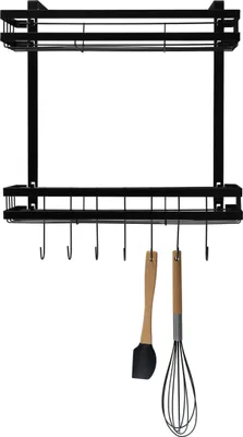 Immagine prodotto di QUVIO Mensola da cucina con 7 ganci - Mensola da cucina appesa - Portaspezie - Mensola da cucina appesa - Metallo