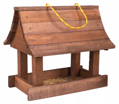Obrázek produktu pro Závěsná ptačí budka EcoDeco, dřevěná krmítka pro ptáky odolná proti povětrnostním vlivům, 30 x 24 x 31 cm, s provázkem na zavěšení na balkon a do zahrady