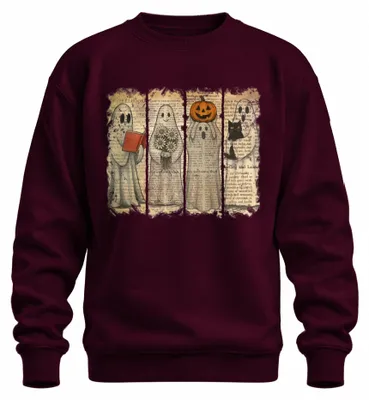 Immagine prodotto di Halloween Ghosts Vintage Newspaper Cute Pumpkin Cat Flowers Unisex Felpa Pullover, Borgogna, XXL