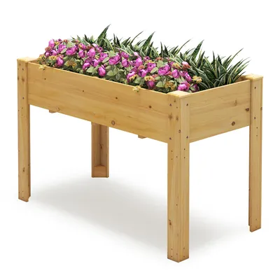 Produktbild von COSTWAY Hochbeet Holz, Erhöhtes Gartenbeet, Pflanzkasten mit Drainagelöchern, Gemüsebeet Pflanzbeet rechteckig, Kräuterbeet, 120x60x82cm, Natur
