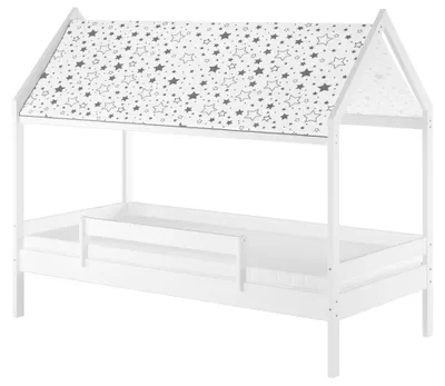 Produktbild von Weißes Himmelbett m Himmel u Fallschutz Kinderbett Hausbett 90x200 Massivholz Einzelbett weiteres Zubehör wählbar V-60.58-09W Rollrost und Matratze inkl.