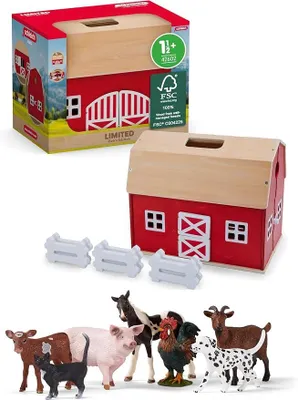 Imagen del producto de Farm World | Gran granja de madera 42602 | Set de animales 77533 con perro, gato, cerdo, cabra, vaca, caballo y gallo | Juguete de granja a partir de 3 años | Exclusivo en