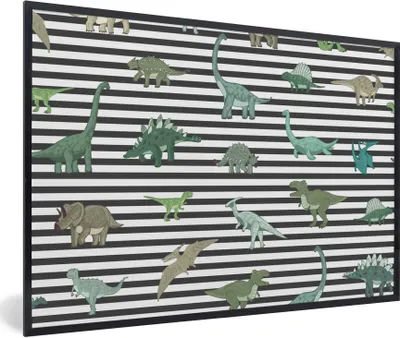 Produktbild von MuchoWow® Gerahmtes Poster Kinderzimmer - Dinosaurier - Schwarz - Jungen - Mädchen - Kinder 30x20 cm - Poster mit Schwarzem Bilderrahmen Wandposter Rahmen Foto Bilder - Kunstdruck - Bild-Poster