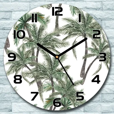 Produktbild von Wanduhr aus Glas Rund fi 30 Tropische Palmen Quarz Deko Schlafzimmer Büro