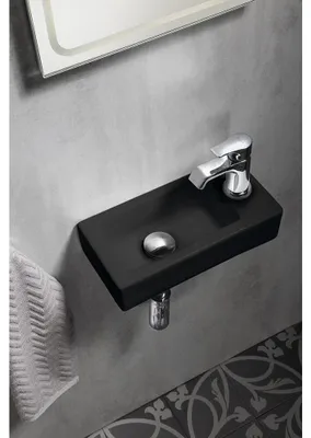 Productafbeelding van Sapho ZOE keramische wastafel, 37x18 cm, met kraangat aan de rechterkant, mat zwart