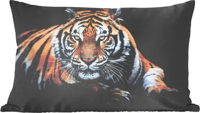 Produktbild von MuchoWow® Zierkissen Sofakissen Wohnzimmer Dekokissen 50x30 cm Porträt - Tiger - Schwarz - Wohnzimmerdekoration - Polster mit Photo
