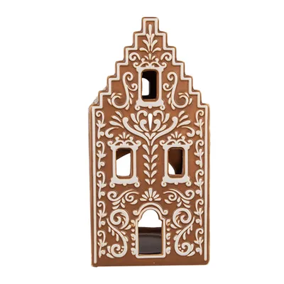 Produktbild von Clayre & Eef Teelichthalter Lebkuchenhaus 7x7x15 cm Braun Porzellan
