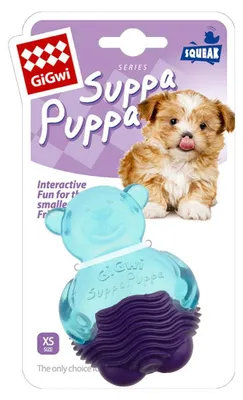 Produktbild von GiGwi Suppa Puppa Bär mit Quietscher für Welpen und kleine Hunde, Blau