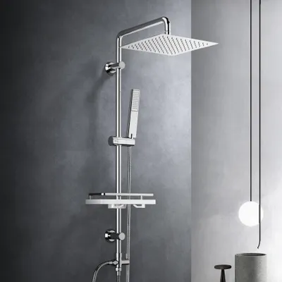 Produktbild von JOHO Regendusche Duschsystem ohne Duscharmatur, Duschstangeset Duschset mit Ablage Kopfbrause 25*25cm Chrom