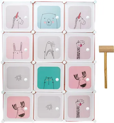 Produktbild von Intirilife Kleiderschrank DIY Steckregal mit 12 Türen für Kinder in Pink - Aufbewahrungsschrank Regal Würfel mit 2 Kleiderstangen individuell aufbaubar