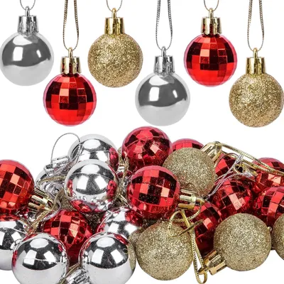 Produktbild von 36 Stück Mini-Weihnachtskugel-Ornamente – 3,0 cm große, bunte, bruchsichere Kunststoff-Dekorationskugeln zum Aufhängen für Weihnachtskranz-Ornamente und Party-Dekoration