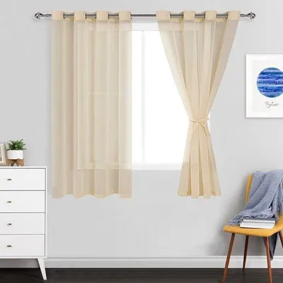 Obrázok produktu pre Závesy Unyqoos® Voile, 2-dielna sada, čiastočne priehľadné, 160 x 140 cm (výška x šírka), béžové, 100% polyester, vhodné do obývačky a spálne, s bočnými pútkami na upevnenie