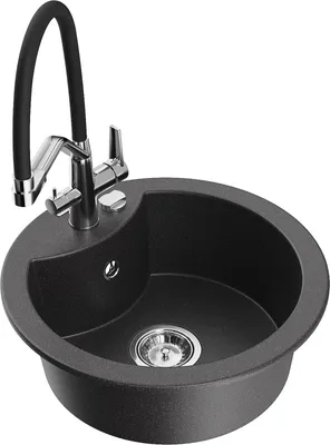 Produktbild von Mexen Diego 1-Becken-Granitspüle mit Mischbatterie Duo, Schwarz gesprenkelt - 6512-76-671701-07