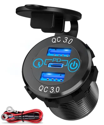 3-fach USB-Autolader, 12V, Aluminium, Touch-Schalter, PD 30W & QC 3.0 18W