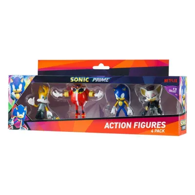 A product shot of a Sonic Prime action figure 4-pack in its packaging.