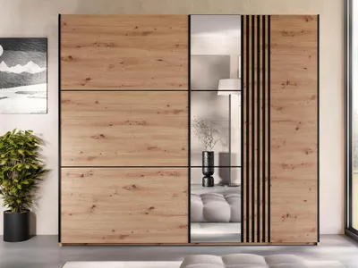 Obrázek produktu pro Šatní skříň s posuvnými dveřmi 250 cm HOLFA - dub wotan / černá