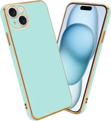 Produktbild von Cadorabo Schutzhülle für Apple iPhone 15 PLUS in Glossy Mint Grün - Gold Hülle flexibles TPU Silikon Cover Kameraschutz