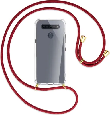 Produktbild von Handykette Backcover-Schutzhülle mit Band (Metall goldfarben) für LG K51S LM-K510 - dunkelrot