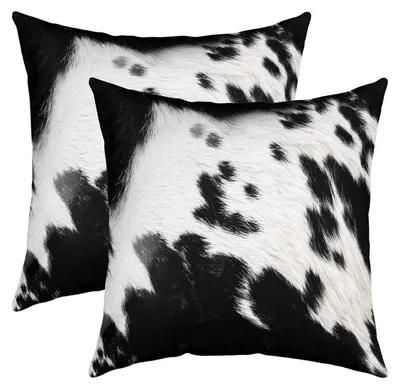 Productafbeelding van Kussenslopen met koeienhuidmotief, 55x55 cm, set van 2, zwart-wit