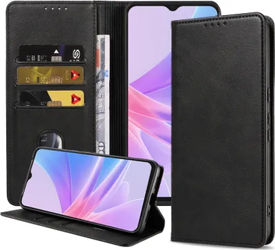Immagine prodotto di Smartphonica Custodia per telefono adatta a Oppo A58 5G / A78 5G Custodia in ecopelle con chiusura magnetica e portacarte Custodia a libro con patta - Nero