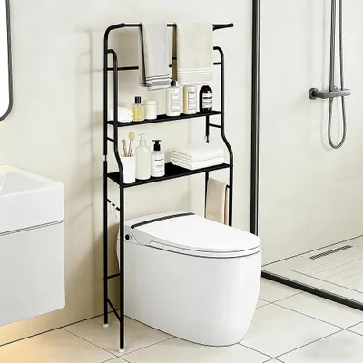 Produktbild von Toilettenregal,Badezimmerregal,Waschmaschinenregal,Badezimmer-Organizer-Regal,platzsparend,multifunktional über dem Toilettenregal 47x25x160cm schwarz