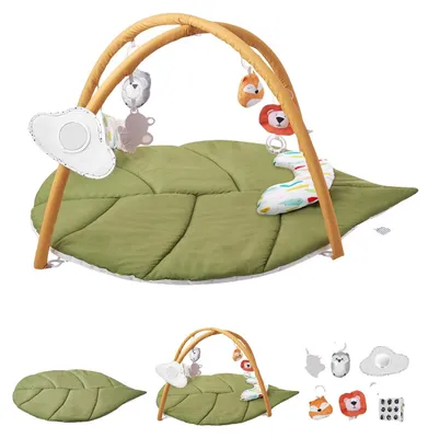 Image de Tapis de jeu VEVOR, tapis d'éveil avec 6 jouets sensoriels, tapis en forme de feuille pour les nouveau-nés âgés de 0 à 18 mois, cadeau pour développer la motricité et le développement cognitif précoce