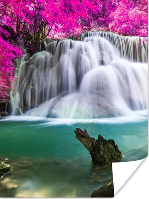 Produktbild von MuchoWow® Poster Wasserfall - Rosa - Bäume 120x160 cm - Wandbilder