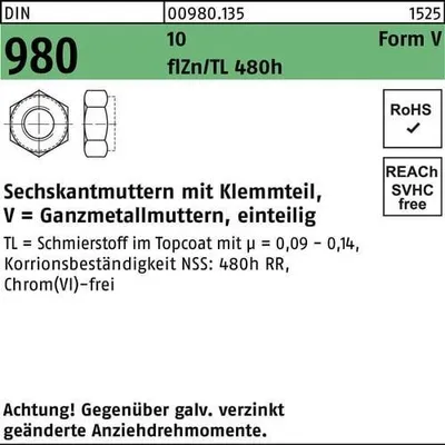 Produktbild von Reyher  Sechskantmuttern DIN 980 10 VM 8 flZn (500 Stück)