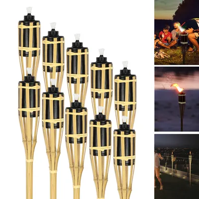 Image de Fiqops Flambeaux de jardin Set 20x lampes flambeau mèche 90cm bambou flambeau à huile pour l'extérieur huile de lampe pour flamber flammes feu fête déco