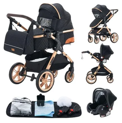 Imagen del producto de Cochecito 3 en 1: Cochecito para recién nacidos, asiento de coche para bebé, 3 en 1. Posición reclinada para 0-3 años. Convertible en moisés. Color: negro